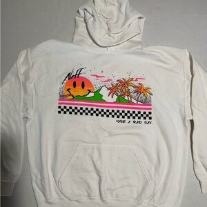 NEFF White Hooded Pullover Sweatshirt, 'Rad Day' Men's Large #644
